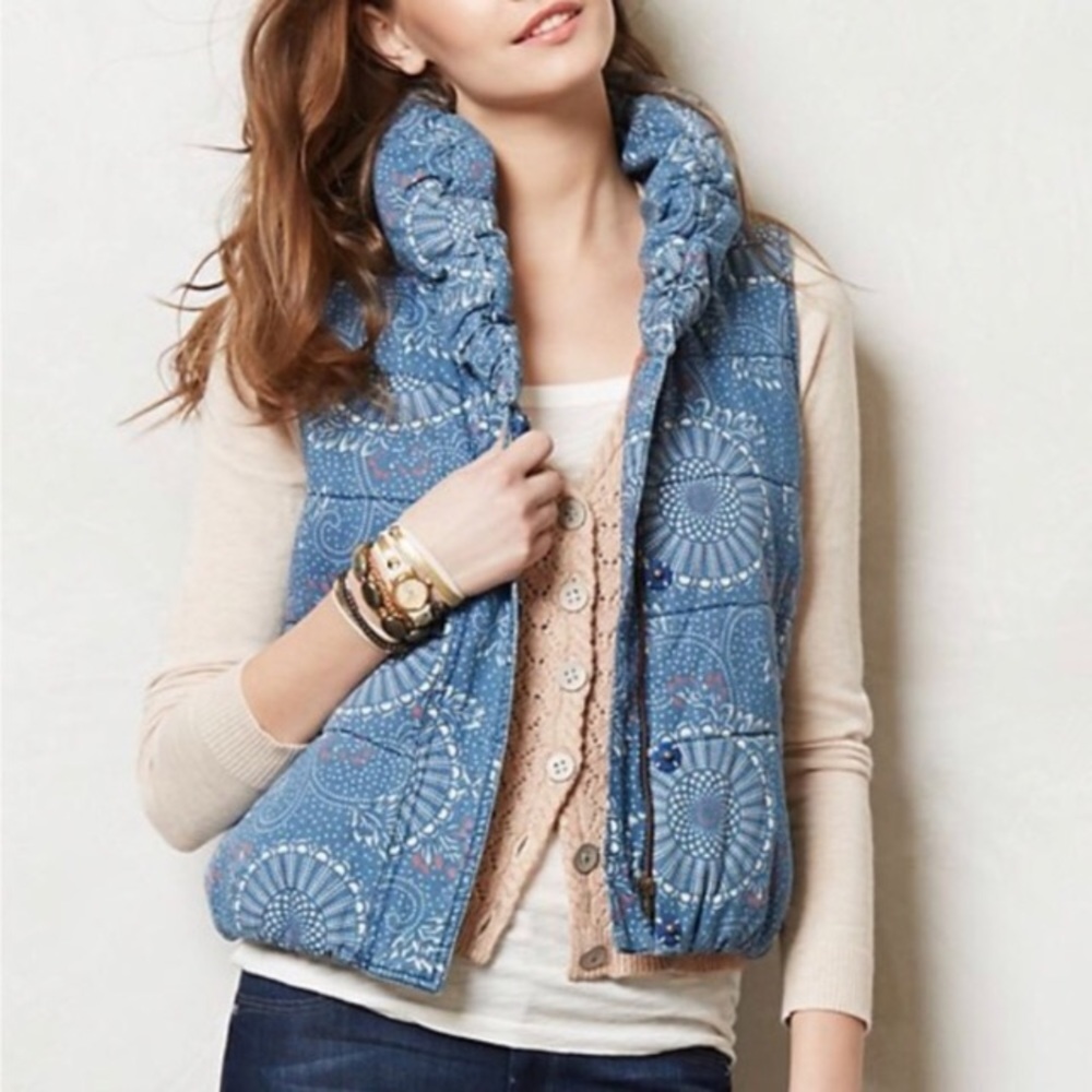 Anthropologie Pilcro Chambray Puffy Vest - Medium